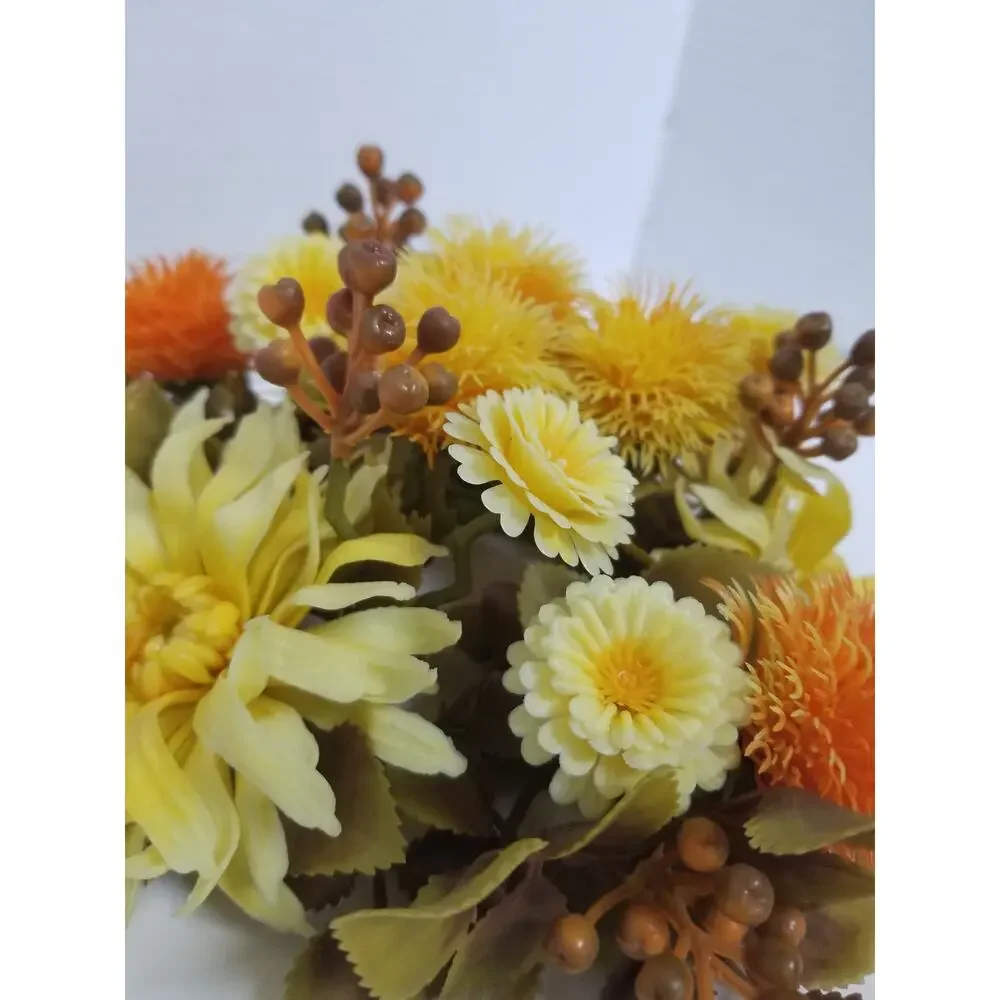 Vintage 70s Yellow and Orange Floral Plastic Candle Ring Summer Autumn 8in